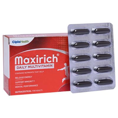 Cipla Maxirich Daily Multivitamin (60 Softgels) For Men & Women With Essential Nutrients, Vitamins, Minerals, Anti-oxidants For Building Immunity & Energy (6 X 10 Softgels)