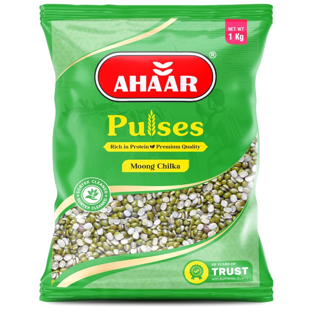 Ahaar Premium Nutritious Moong Chilka Dal 2Kg (1Kg X 2Pack)