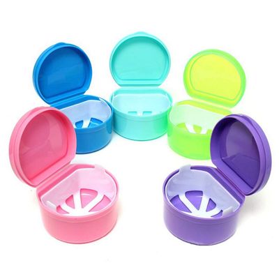 HEALLILY 6PCS Denture Case Cup Box Holder Storage Soak Container With Strainer Basket For Travel Cleaning Store (White dark blue light blue purple pink fluorescent green)