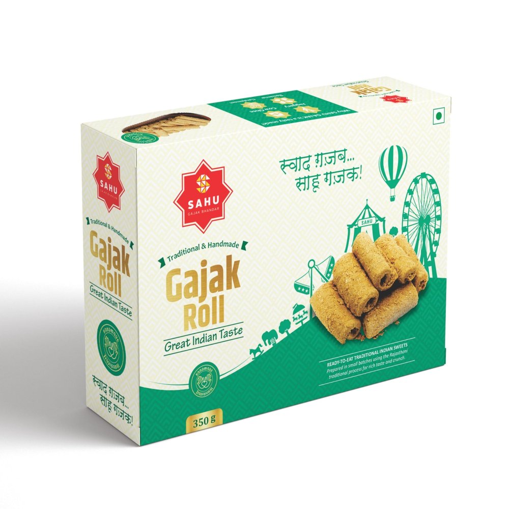 SAHU GAJAK BHANDAR Gazak Gur Khasta Roll 350g | Gud Gachak Roll | Sesame Chikki | Sweets and Snacks | Gift Pack No Added Preservatives and Colour