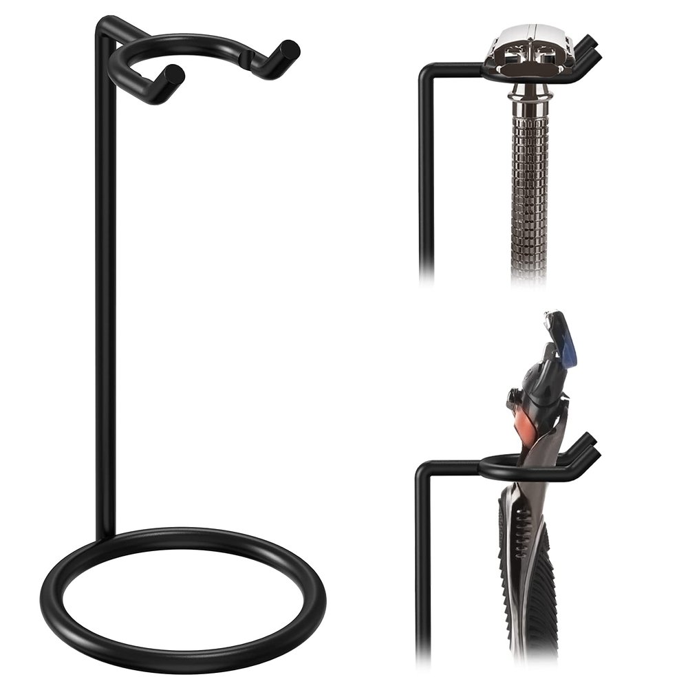 Linkidea Safety Razor Stand, Stainless Steel Shaving Brush Holder, Deluxe Men's Shaving Holder Base, Compatible with Gillette Fusion 5 Proshield & Proglide, Mach 3 Classic (Black)