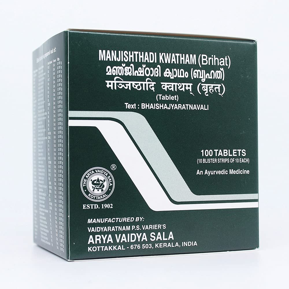 Manjishthadi Kwatham (Brihat) (Tablet)-100 Tablets, (Pack Of 1), Of Arya Vaidya Sala Kottakkal and get Golden Oldie Herbs, Sukanthi Pills-1gm