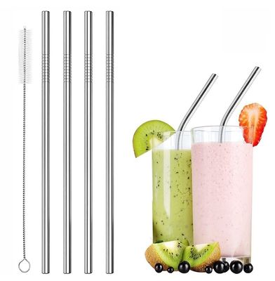 EzLife Reusable BPA-Free Metal, Dishwasher Safe Stainless Steel Drinking Straws with Cleaning Brush, 8.5 Inches (4 Straight Straws, 1 Brush)