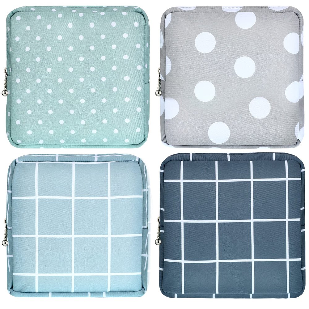4 Pieces Sanitary Napkin Storage Bag Menstrual Pad Bag Nursing Pad Holder Portable Menstrual Period Sanitary Pouch Zipper Tampons Collect Bags for Teen Girls Women Ladies Back to School (Basic Style)