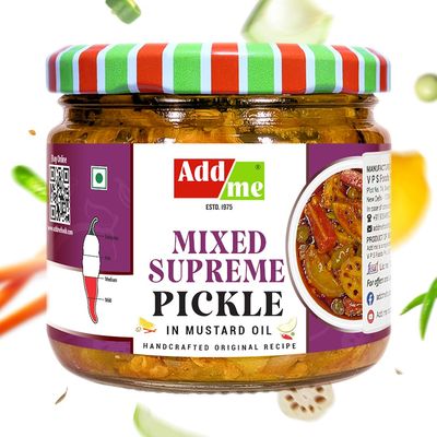 Add me Rajasthani Mix Achar 300gm, Homemade Mixed Supreme Mango Chilli Lemon Carrot ker Ginger karonda lasoda Fruit Pickle 300 gm Glass Jar