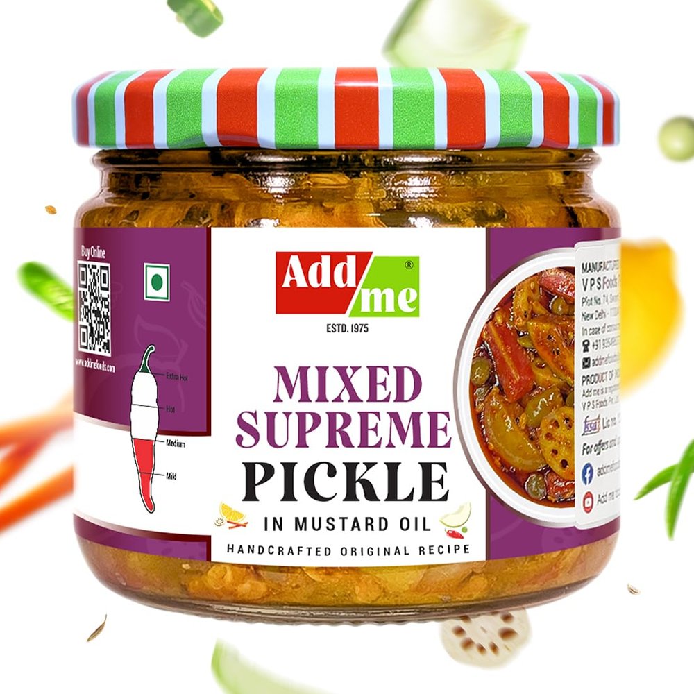 Add me Rajasthani Mix Achar 300gm, Homemade Mixed Supreme Mango Chilli Lemon Carrot ker Ginger karonda lasoda Fruit Pickle 300 gm Glass Jar
