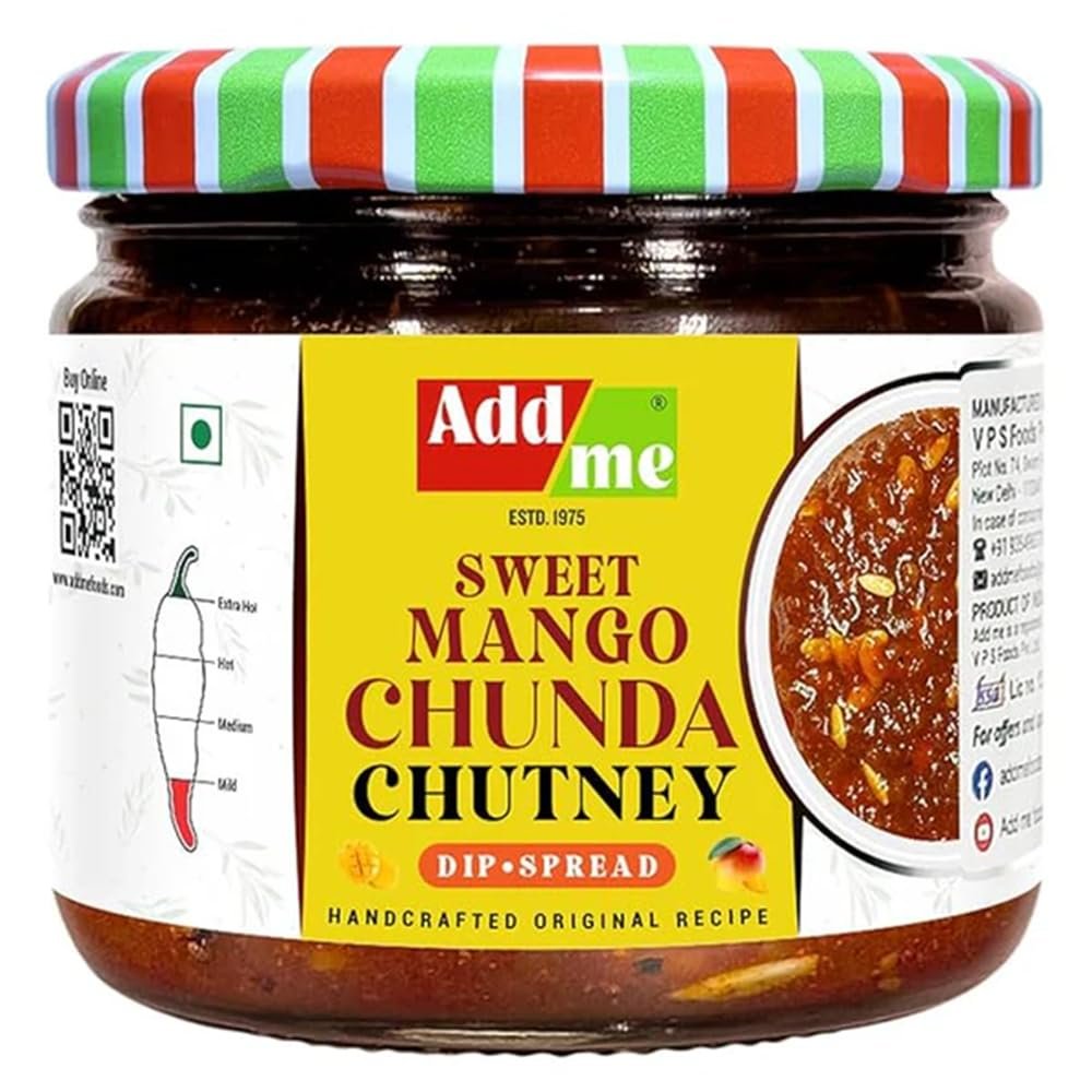 Add me Sweet Mango Chutney with Jeera 350gm | Natural & Fresh Chunda khatta meetha Pickle | sweet pickle Mango jam Glass Jar