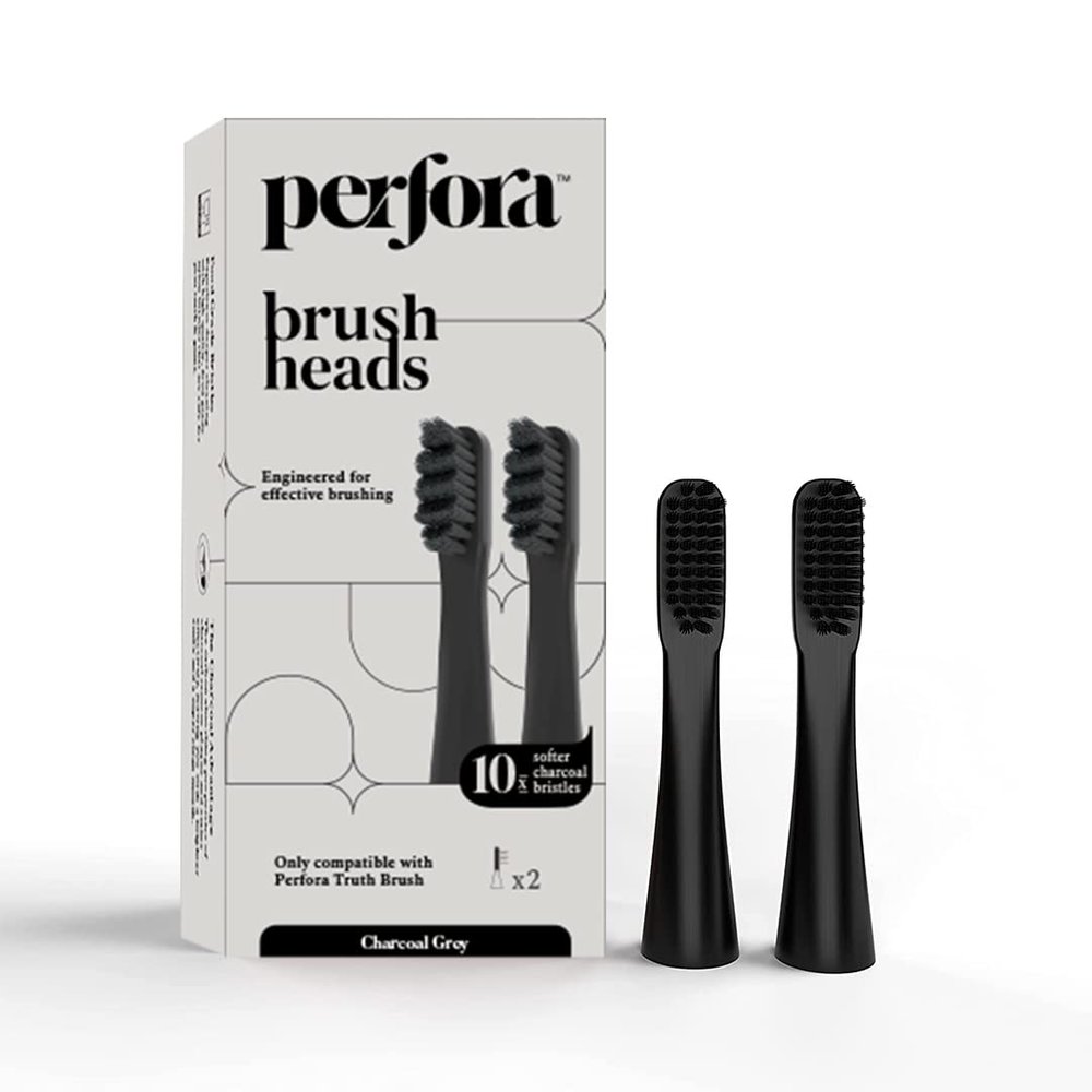 Perfora Replacement Brush Heads For Perfora Electric Truthbrush Model - 001 | Toothbrush For Effective Brushing & Plaque Removal For Healthier Smile With Soft Bristles | Charcoal Grey | Pack of 2