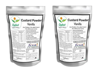 Chefast Custard Powder - Vanilla (400g) | Instant Mix | Easy to Cook | Sweet & Tasty Treat | Smooth & Creamy | Rich Dessert | Pack of 2 (200 gm Each)