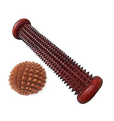 Silistar Wood Manual Revolving under Foot Exercise Roller (Rod) Acupressure Massager Acupuncture with Ball Massager