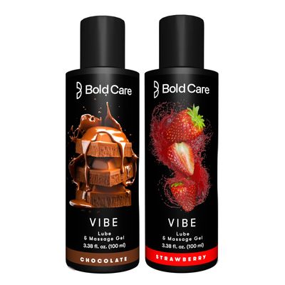 Bold Care Vibe Duo pack - Premium Chocolate Flavour + Strawberry Flavour - Natural Personal Lubricant for Men and Women - Premium Strawberry Flavour - Water Based Lube - 200 ml
