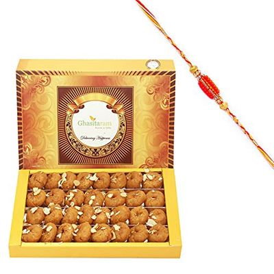 Ghasitaram Gifts Sweets- Ghasitaram's Delicious Balushai (800 GMS) with Rakhi