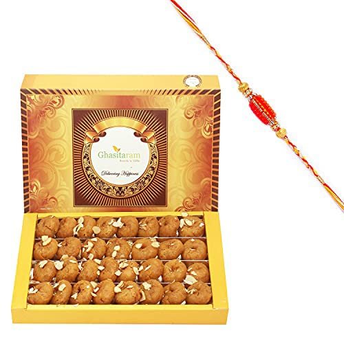 Ghasitaram Gifts Sweets- Ghasitaram's Delicious Balushai (800 GMS) with Rakhi