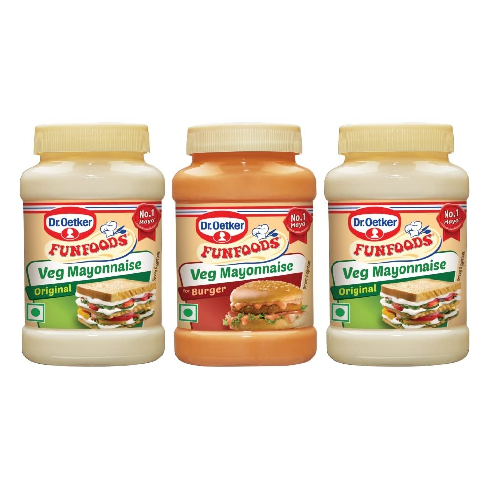 Dr. Oetker FunFoods Vegetarian Mayonnaise Combo - Veg Mayonnaise Original 250 Grams (Pack of 2) and Burger Mayonnaise 250 Grams (Pack of 1)