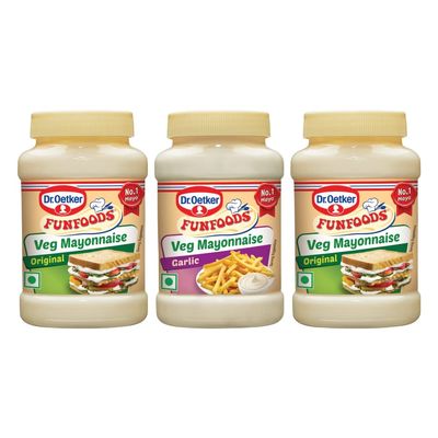 Dr. Oetker FunFoods Vegetarian Mayonnaise Combo - Veg Mayonnaise Original 250g (Pack of 2) and Garlic Mayonnaise 250 Gram (Pack of 1)