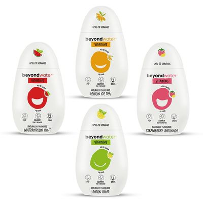 BEYOND WATER - (Pack Of 4 X 20 Servings) Water Enhancers|Shark Tank India Products|Sugar Free Instant Drink Mix, Favoured Water Drops (Lemon Mint, Lemon Ice Tea, Strawberry Lemonade, Watermelon Mint)
