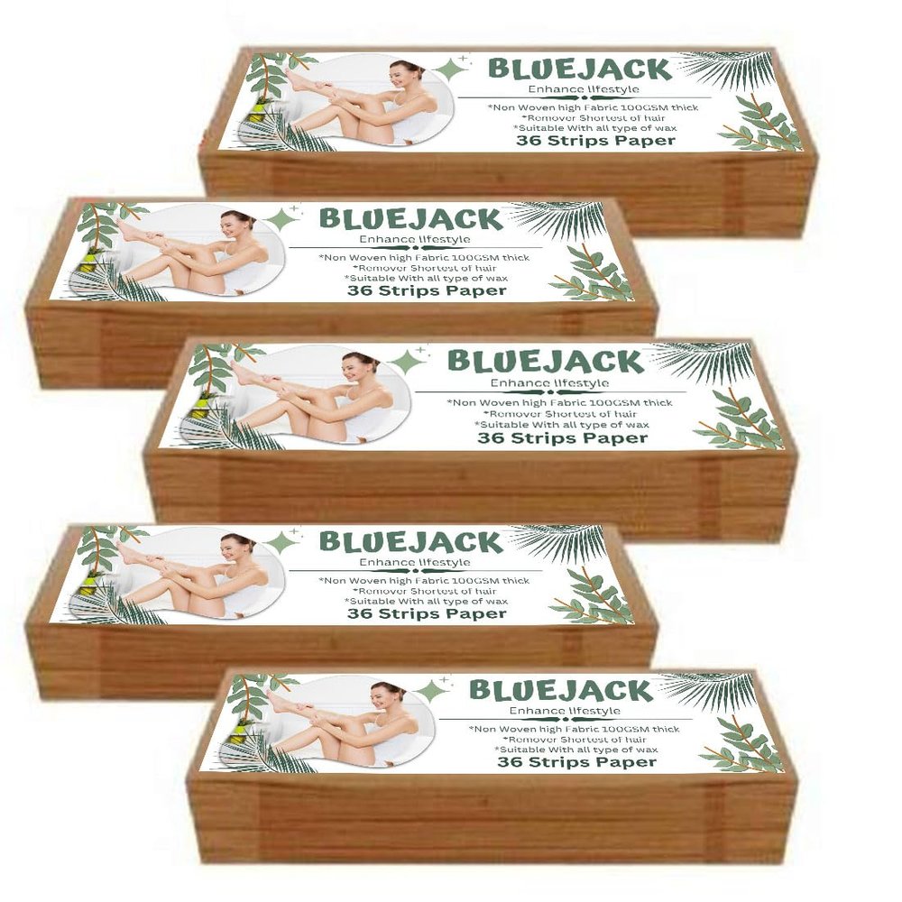 Bluejack Waxing Strips for Hair Removal Plain Disposable White Color Wax Strips Easy & Safe Wax Strips Paper Non-woven Body Hair Removal for Men and Women (180 Strips, Set of 5)