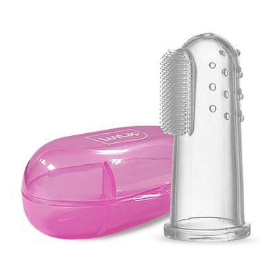 ding dong Finger Brush Tongue Cleaner for Baby with Case (Pink)