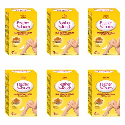 VI-JOHN Women Feather Touch Haldi Chandan Hair Removal Cream for Normal Skin | 3min Formula Removes hair & Leaves your skin smooth, bright & hydrated | Suitable for Legs, Underarms, Bikini Line, Arms - 40 g (Pack of 6)