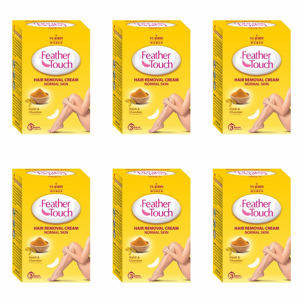 VI-JOHN Women Feather Touch Haldi Chandan Hair Removal Cream for Normal Skin | 3min Formula Removes hair & Leaves your skin smooth, bright & hydrated | Suitable for Legs, Underarms, Bikini Line, Arms - 40 g (Pack of 6)
