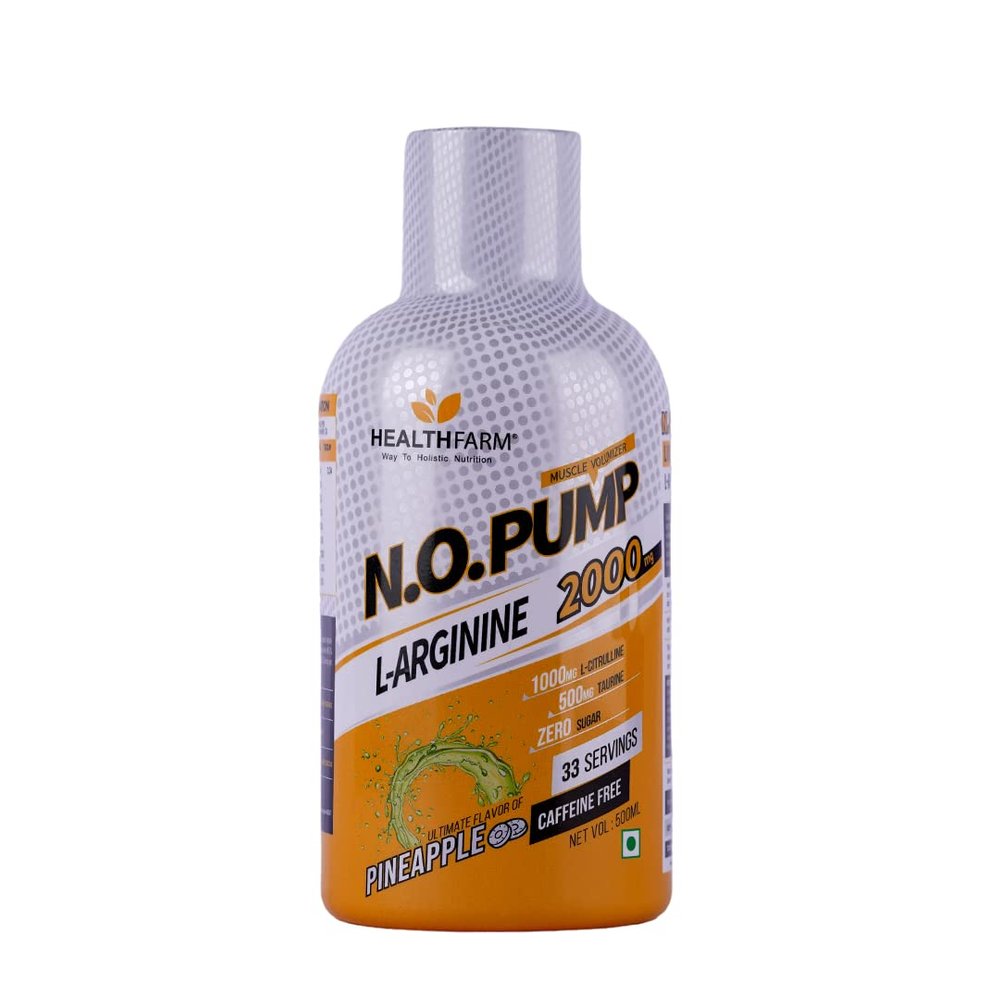 Healthfarm Nitric Oxide Liquid Supplement With L Arginine & L Citrulline for Muscle Growth, Pumps, Vascularity, & Energy -30 servings|450ml(PINEAPPLE)