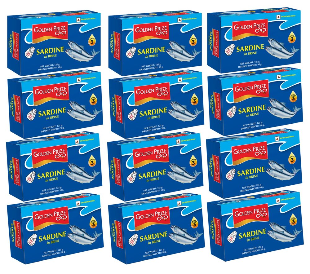 Golden Prize Canned Sardine in Brine, 125g (Pack of 12)