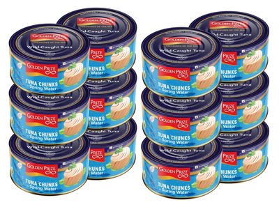 Golden Prize Canned Tuna Chunks in Spring Water, 185g (Pack of 12)