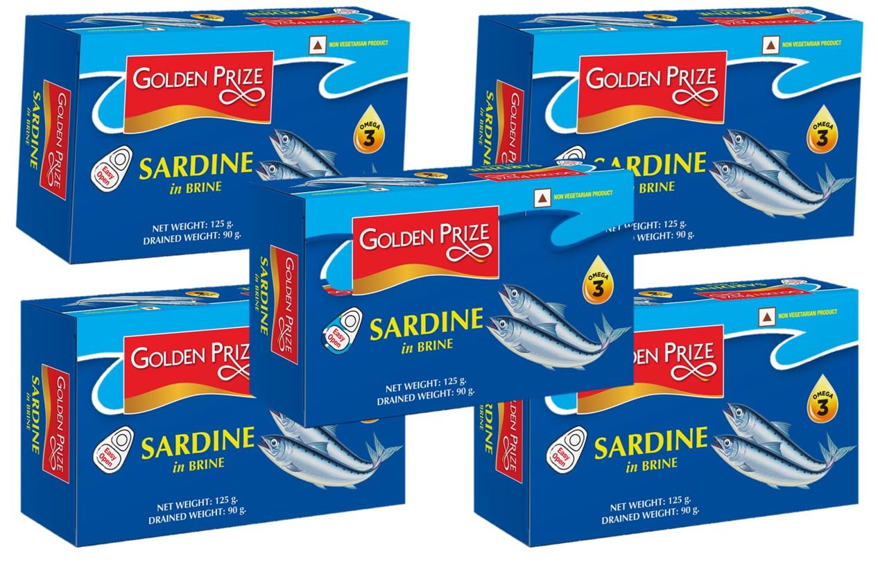 Golden Prize Canned Sardine in Brine, 125g (Pack of 5)