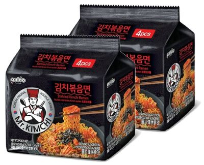 Paldo Fun & Yum Mr. Kimchi Noodles, Original Korean Ramyun, Stirfried Kimchi Ramen, 134 Grams (Pack Of 8)