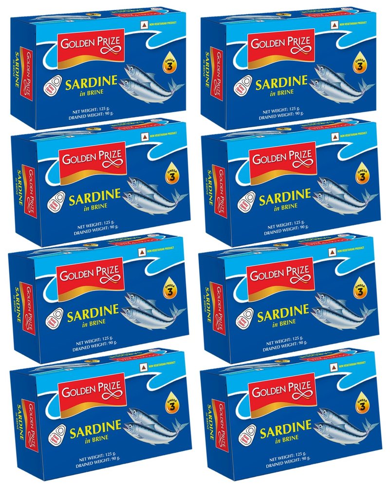 Golden Prize Canned Sardine in Brine, 125g (Pack of 8)