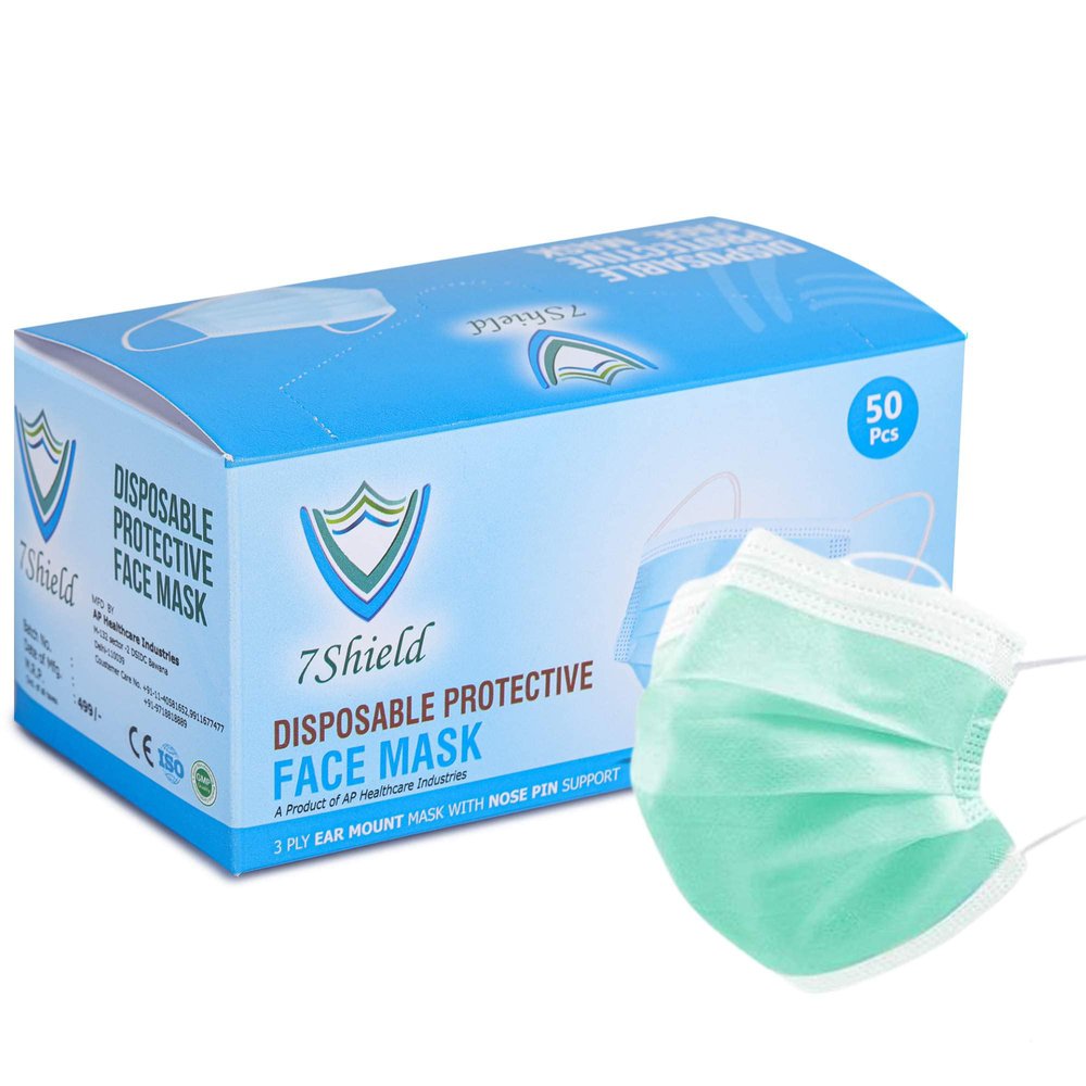 7Shield Face Mask | Disposable Safety Masks for Women & Men | ISO CE GMP SITRA Certified Soft Fabric Spandex Earloop strings, Comfortable & Blue Face Mask Box Pack of 400 Pcs Color - Green