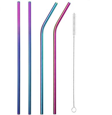 Fancyku Stainless Steel Straws for Drinking with Brushes 2 Straight, 2 Bend and 1 Brush Rainbow Color
