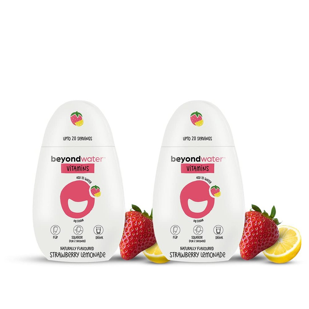 Beyond Water Vitamin (Strawberry Lemonade) - Pack of 2 X 20 servings each | Flavoured Vitamin Water | Zero Calories Sugar-Free Water Enhancer Energy Drink mix | Summer Drink Mix