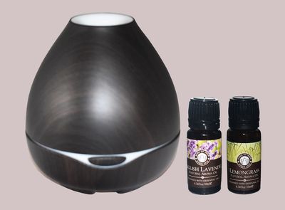300 ml. Dark Wood Coconut Shaped Ultrasonic Diffuser with LED Lights with Pack of 2 Lavender & Lemongrass Aroma Diffuser Oil, 10ml | Amazon Exclusive
