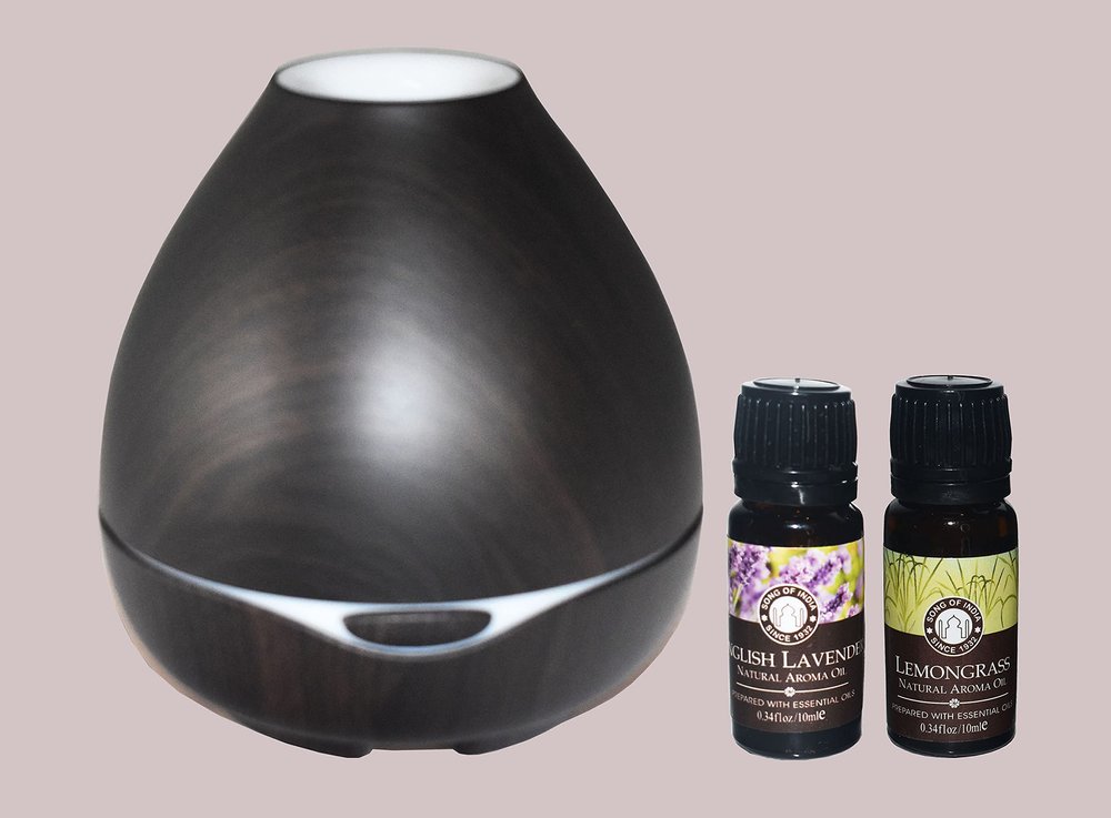 300 ml. Dark Wood Coconut Shaped Ultrasonic Diffuser with LED Lights with Pack of 2 Lavender & Lemongrass Aroma Diffuser Oil, 10ml | Amazon Exclusive