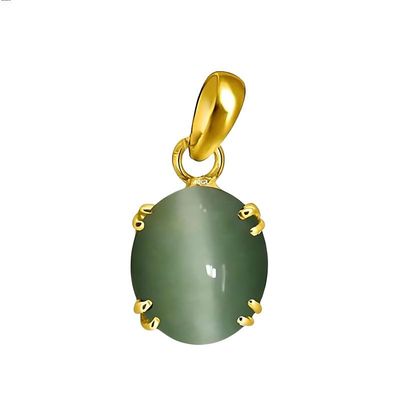 Aquagems Panchdhatu Cats Eye/Lahsunia 3.25 Ratti or 3 Carat Astrological Birthstone 5 Metals Gold Plated Pendant for Men & Women -AN1325