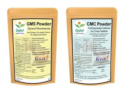 Chefast Combo of (100gm x 2) CMC Powder and GMS Powder, CMC and GMS for Making Soft, Smooth and Creamy Ice Creams & Instant Cake Premix (200 gm total)