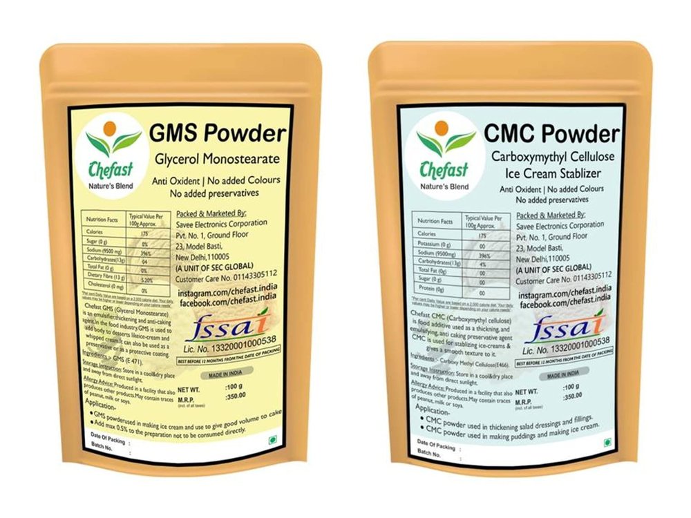 Chefast Combo of (100gm x 2) CMC Powder and GMS Powder, CMC and GMS for Making Soft, Smooth and Creamy Ice Creams & Instant Cake Premix (200 gm total)