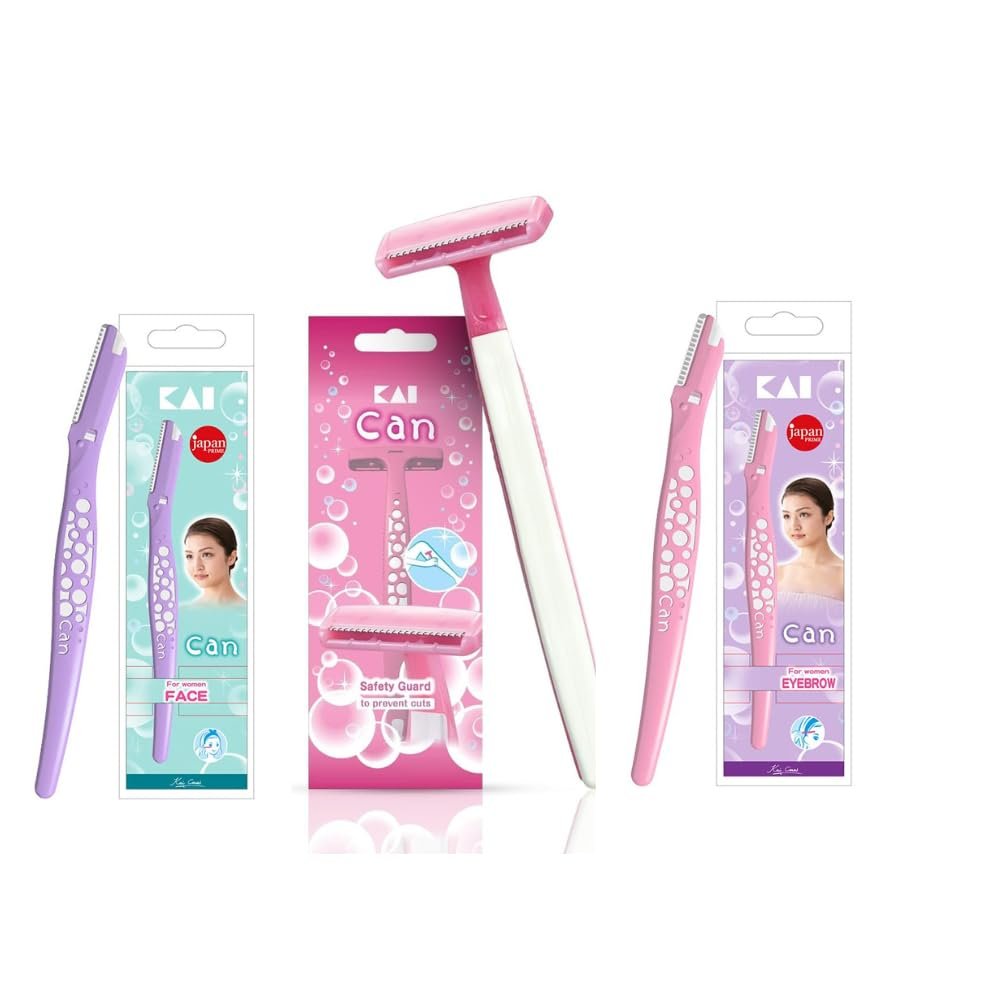 Kai Can Premium Beauty Travel Kit Face Razor &Eyebrow &Body Razor for Women- Pack of 3 super sharp razor blade made By japan