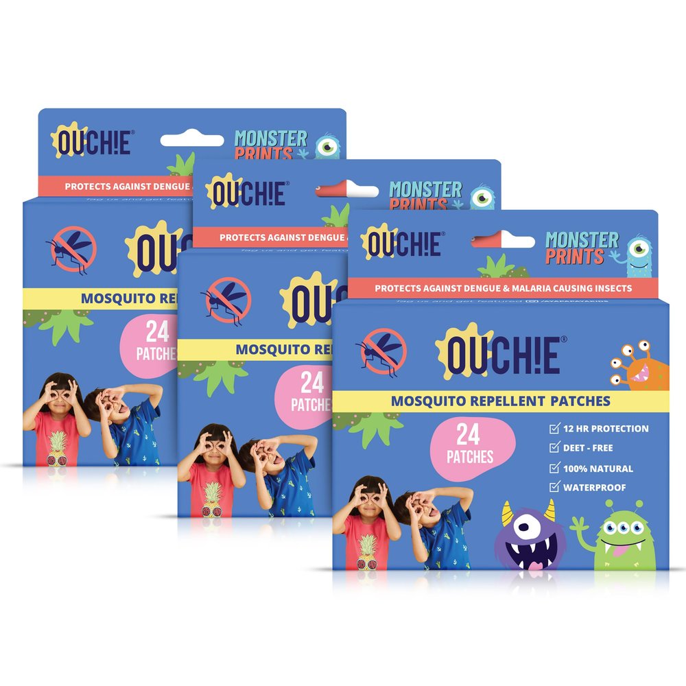 Aya Papaya Ouchie Monster Print Mosquito Repellent Patches 100% Natural (Triple Combo) - 72 Patches