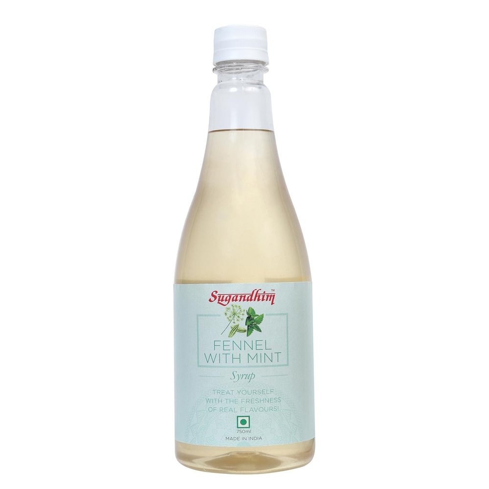 Sugandhim Fennel With Mint 750ml, 100% Natural Flavored Mint Sharbat, Ready to Drink Summer Quencher Colorless, Instant Cool Refreshing Mixer for Faluda, Mocktails, Juices, Cocktails, Milkshakes