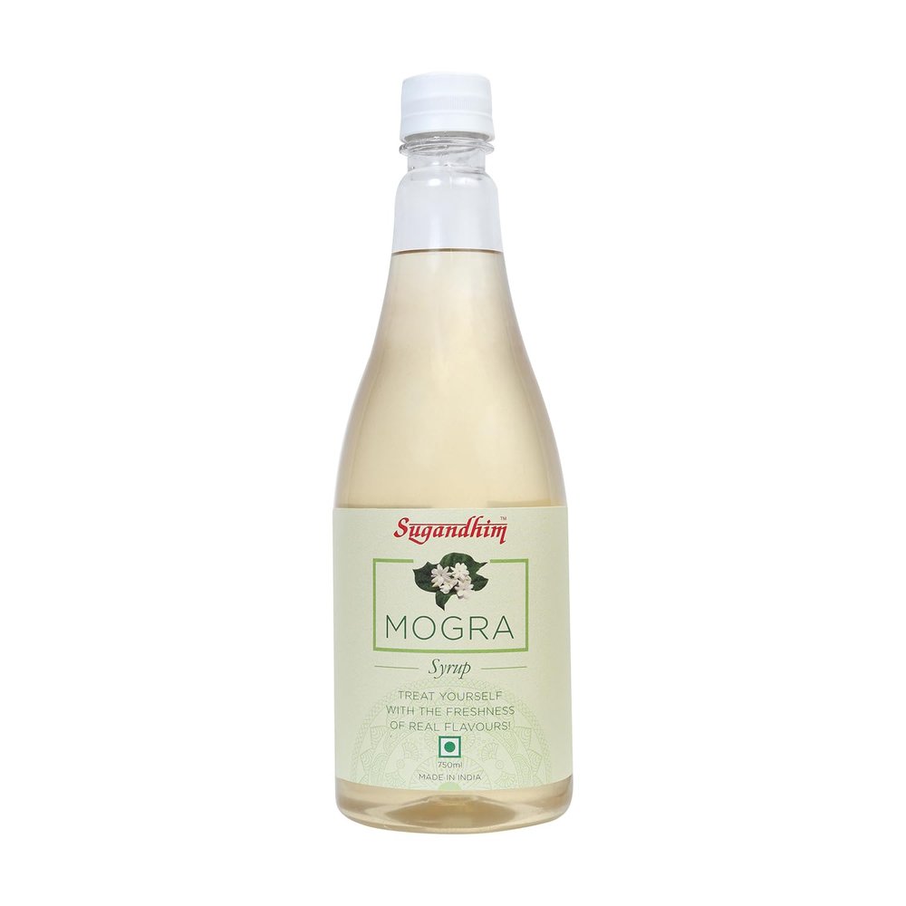 Sugandhim Mogra (Jasmine) Syrup Sharbat, 1x750ml, 100% Naturally Flavoured, Steam Distilled, Colourless, 100% Natural and Handmade Coolant, Energiser, Thirst Quencher, Childhood Favourite, Gift,