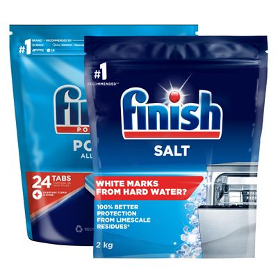 Finish Dishwasher All in 1 Max Powerball 24 Tablets & Finish Dishwasher Salt - 2 kg | World's #1 Recommended Dishwashing Brand