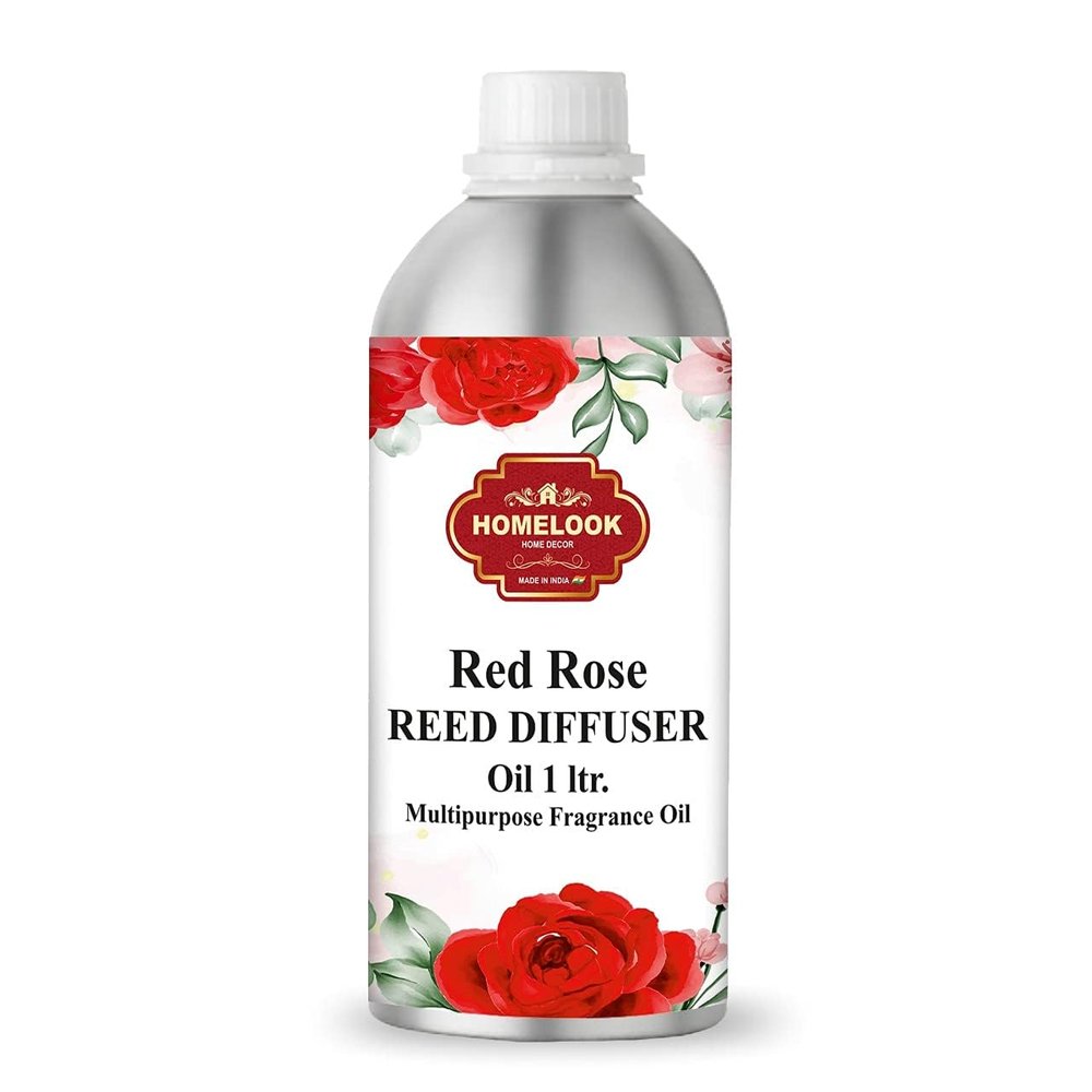 Homelook Reed Diffuser Refill Oil Rose 1 Liter Aluminium Bottle, Long Lasting, Pure Natural for Home Fragrance, Office, Hotel, Spa, Shop, Room etc, Use In Humidifier, Reed Stick, Electric Diffuser, Burner, Lapm Romantic Aroma