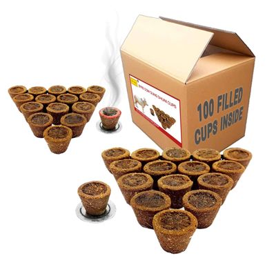Byre Pure Guggal Dhuna Dhuni Cups Made with Cow Dung, Other Panchgavya Contents & Mango Wood (Eco Pack of 100 Pieces)
