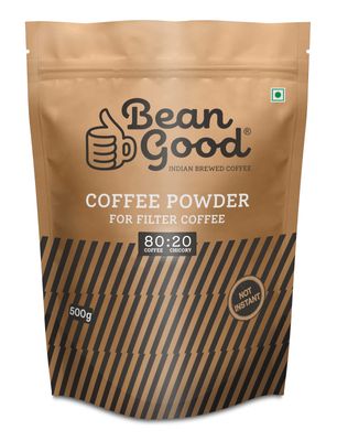 Bean Good Indian Brewed Filter Coffee Powder 500g - Authentic South Indian Filter Coffee Powder - Strong 80% Coffee & 20% Chicory Blend