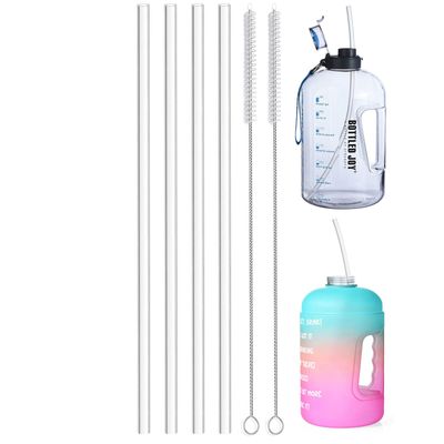 ALINK 15 inch Extra Long Reusable Clear Silicone Straws, 4-Pack Flexible Straws for 1 Gallon Water Bottle, Wine Bottle, 128 64 oz Tumbler with Cleaning Brush