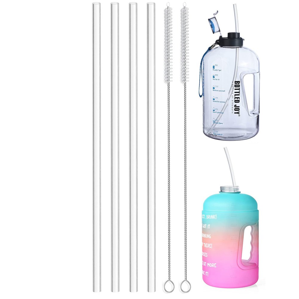 ALINK 15 inch Extra Long Reusable Clear Silicone Straws, 4-Pack Flexible Straws for 1 Gallon Water Bottle, Wine Bottle, 128 64 oz Tumbler with Cleaning Brush