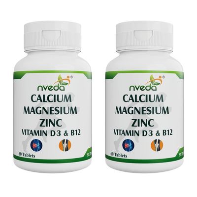 Nveda Calcium Supplement 1,000 mg with Vitamin D3, Magnesium, Zinc, Vit K2 & Vit B12 For Men & Women/For Immunity, Bone & Joint Support -Pack of 2 120 Tablets