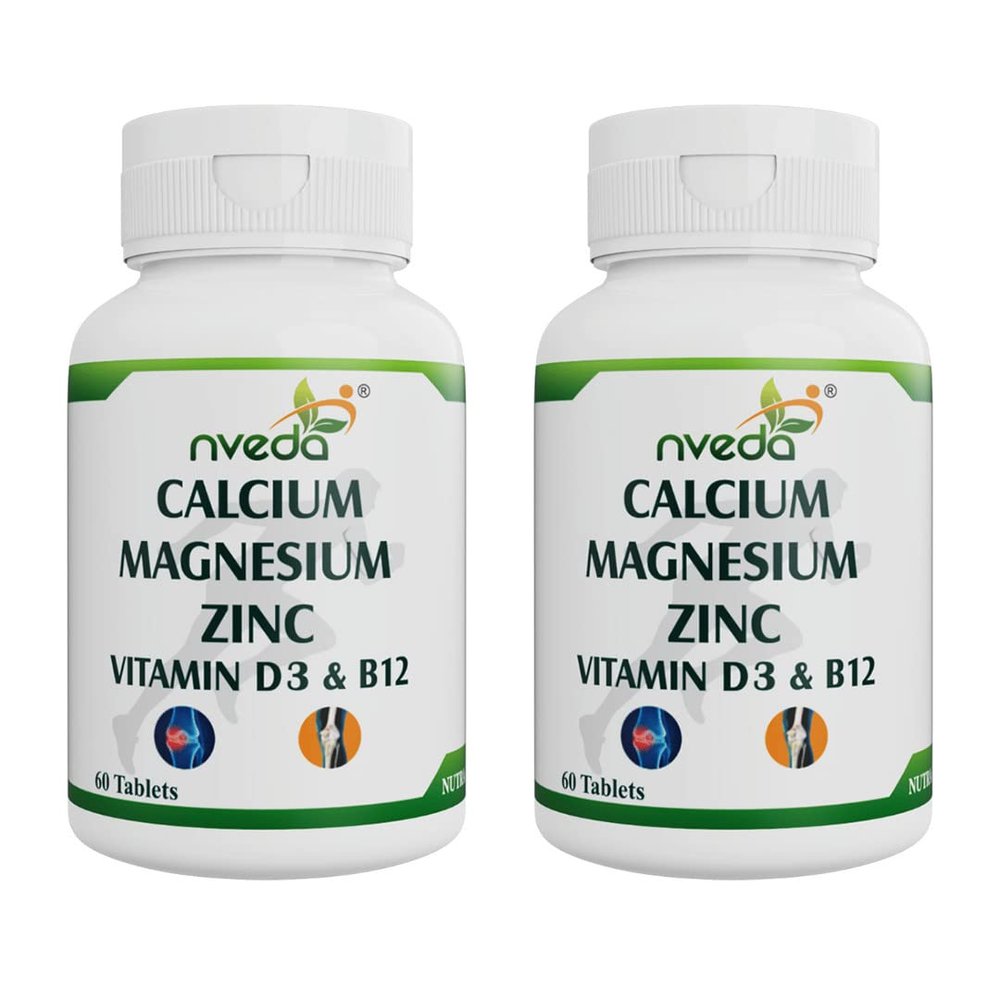 Nveda Calcium Supplement 1,000 mg with Vitamin D3, Magnesium, Zinc, Vit K2 & Vit B12 For Men & Women/For Immunity, Bone & Joint Support -Pack of 2 120 Tablets